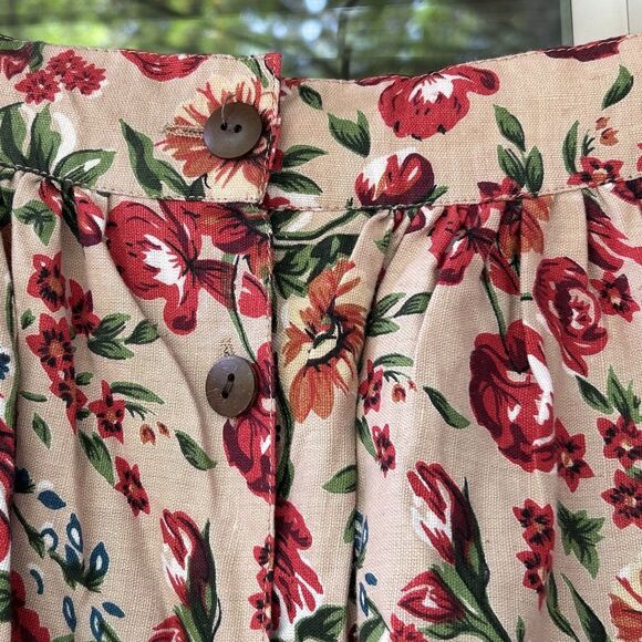 Vintage Eagle's Eye Floral Prairie Midi Skirt Size Large Button Front Linen - Picture 5 of 7